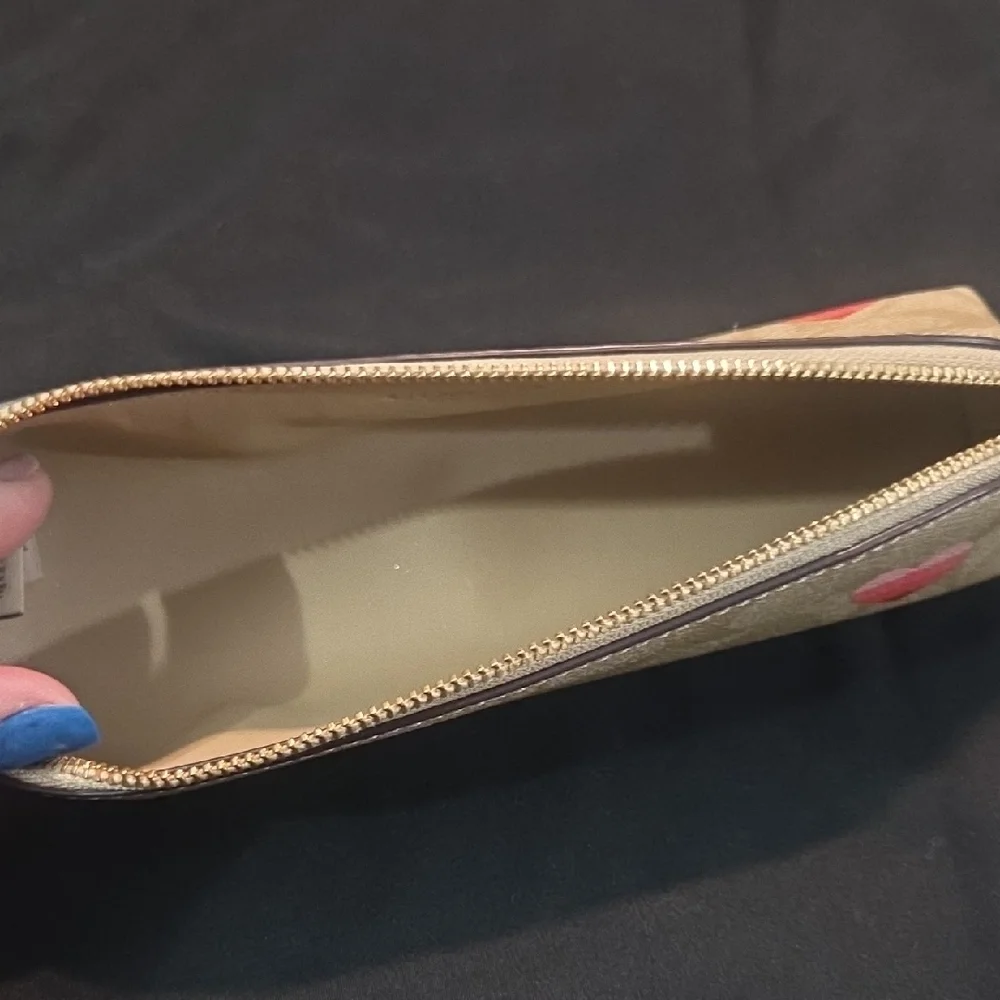 Coach Heart Patterned Tan and Pink Women's Pencil Bag - Picture 5 of 5